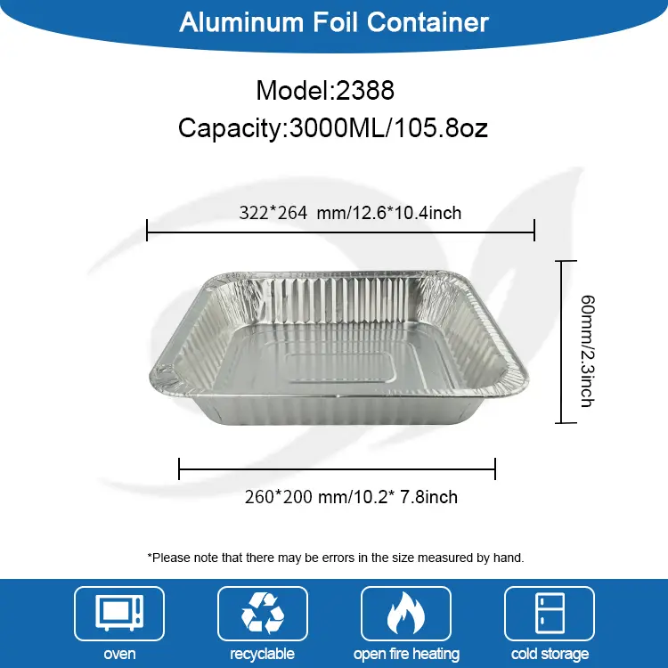Téglalap alakú befogadó pulyka lemez ezüst alumínium fólia tartályok