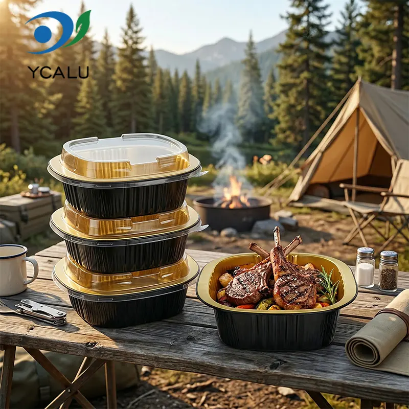 Eldobható binaurális négyzetdobozos fekete arany alumínium fólia tartályok