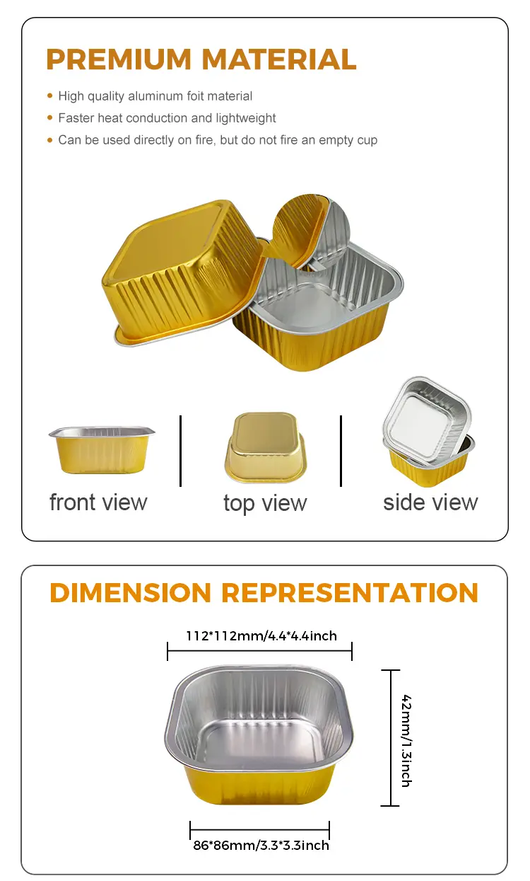 Square Cake Cup Smoothwall Aluminum Foil Containers
