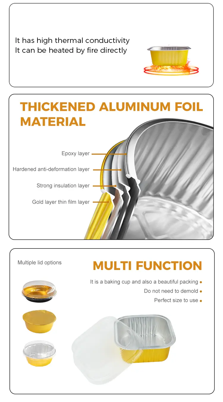 Square Cake Cup Smoothwall Aluminum Foil Containers