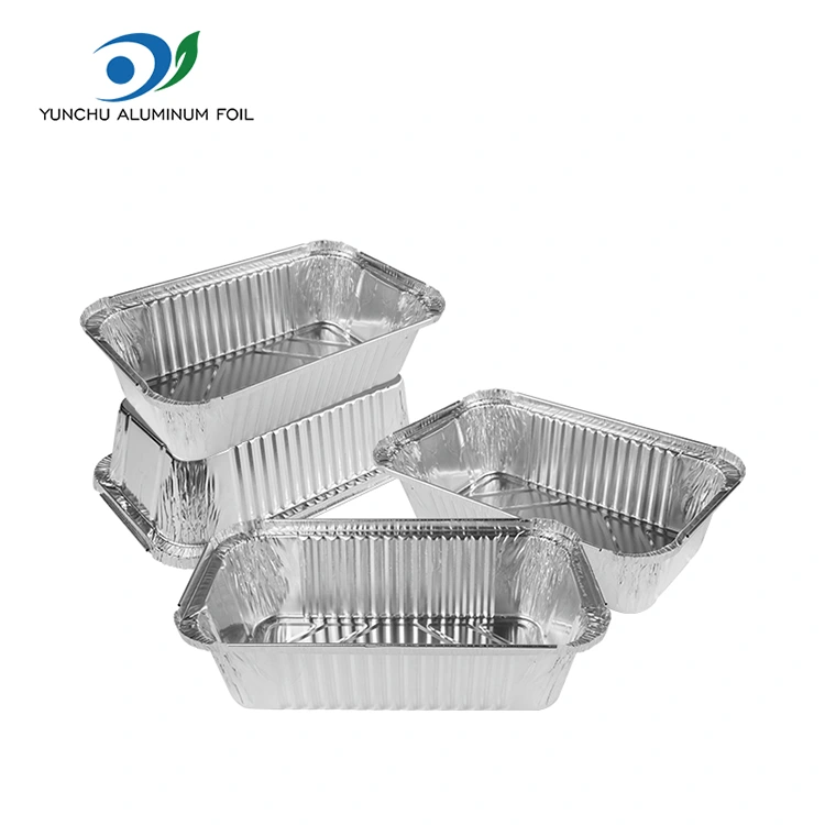 Téglalap alakú levegő sütő csomagolva ezüst alumínium fólia edények Téglalap alakú levegő sütő csomagolva ezüst alumínium fólia edények