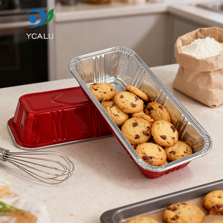 Négyszögletű piros pékség vendéglátó Ezüst Alumínium Fólia Tartályok