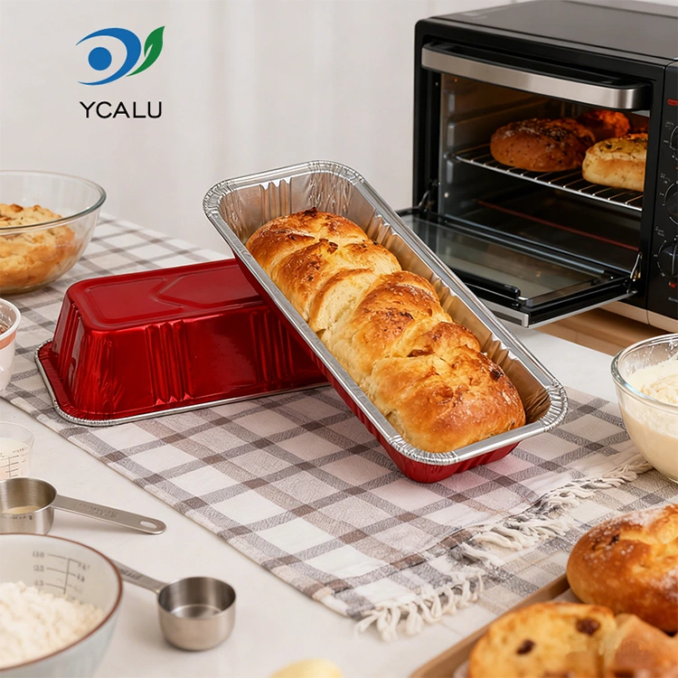 Négyszögletű piros pékség vendéglátó Ezüst Alumínium Fólia Tartályok